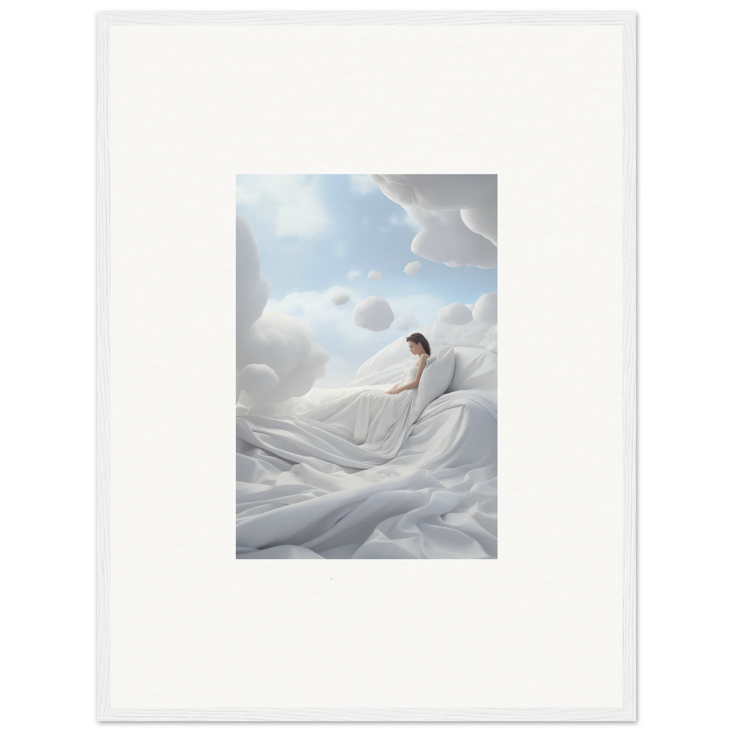 Person lying in billowing white fabric for a cotton dream in serene room decor