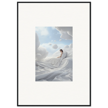 Person in flowing white fabric against clouds, embodying Heavenly Cotton Dream wall art