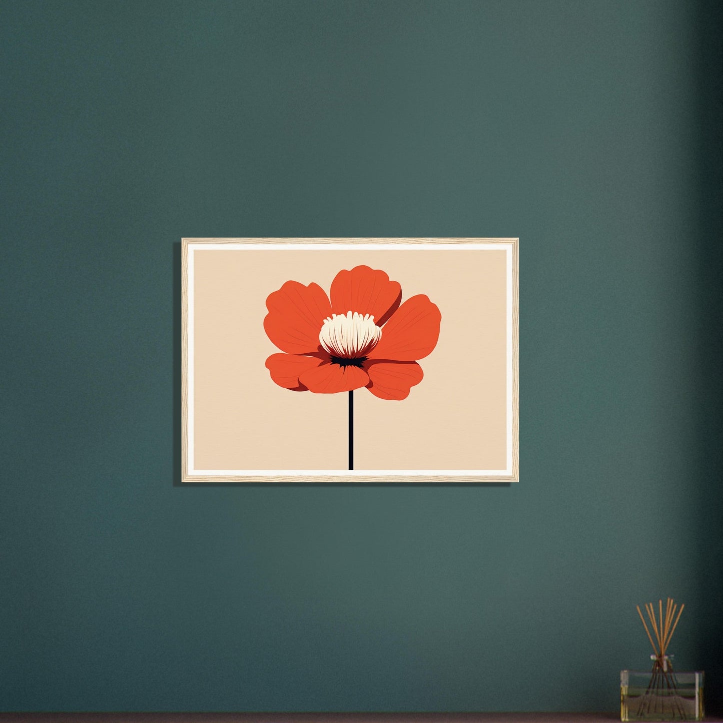 An image of the Red Minimalistic Modern Flower The Oracle Windows™ Collection for fashion wall art on a beige background.