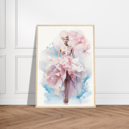 Watercolor painting of a graceful figure in a flowing pink gown.