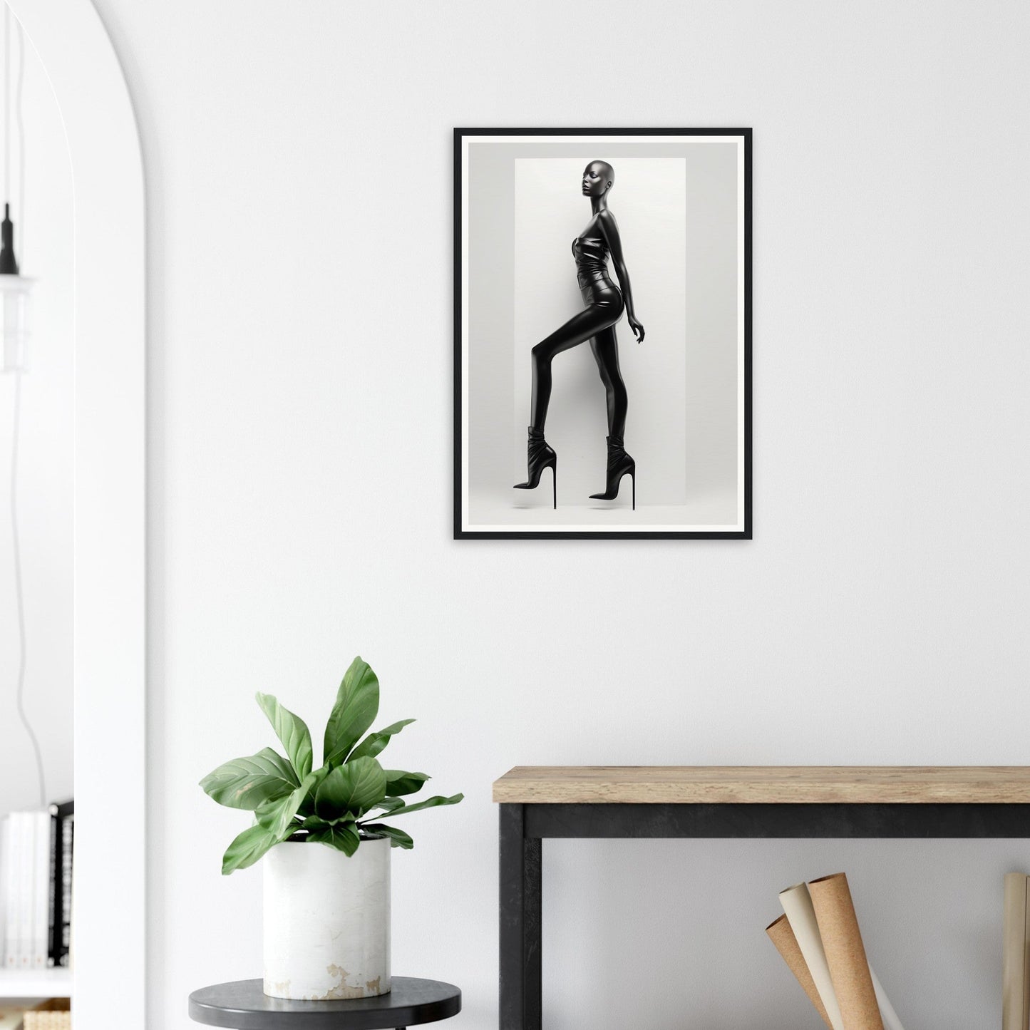 A high quality Levitation The Oracle Windows™ Collection poster of a black mannequin posing on a white background for my wall.