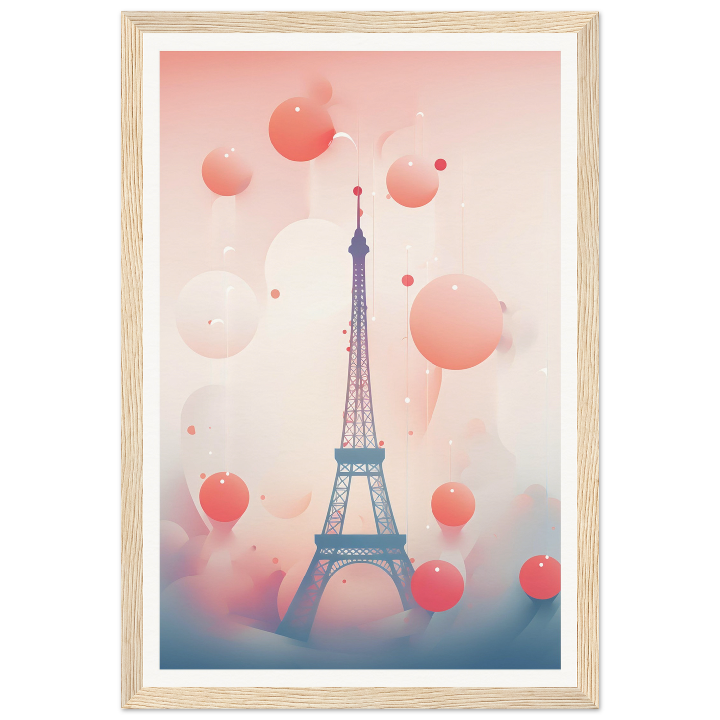 A pink and blue poster with the eiff tower in paris