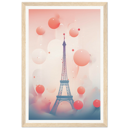 A pink and blue poster with the eiff tower in paris