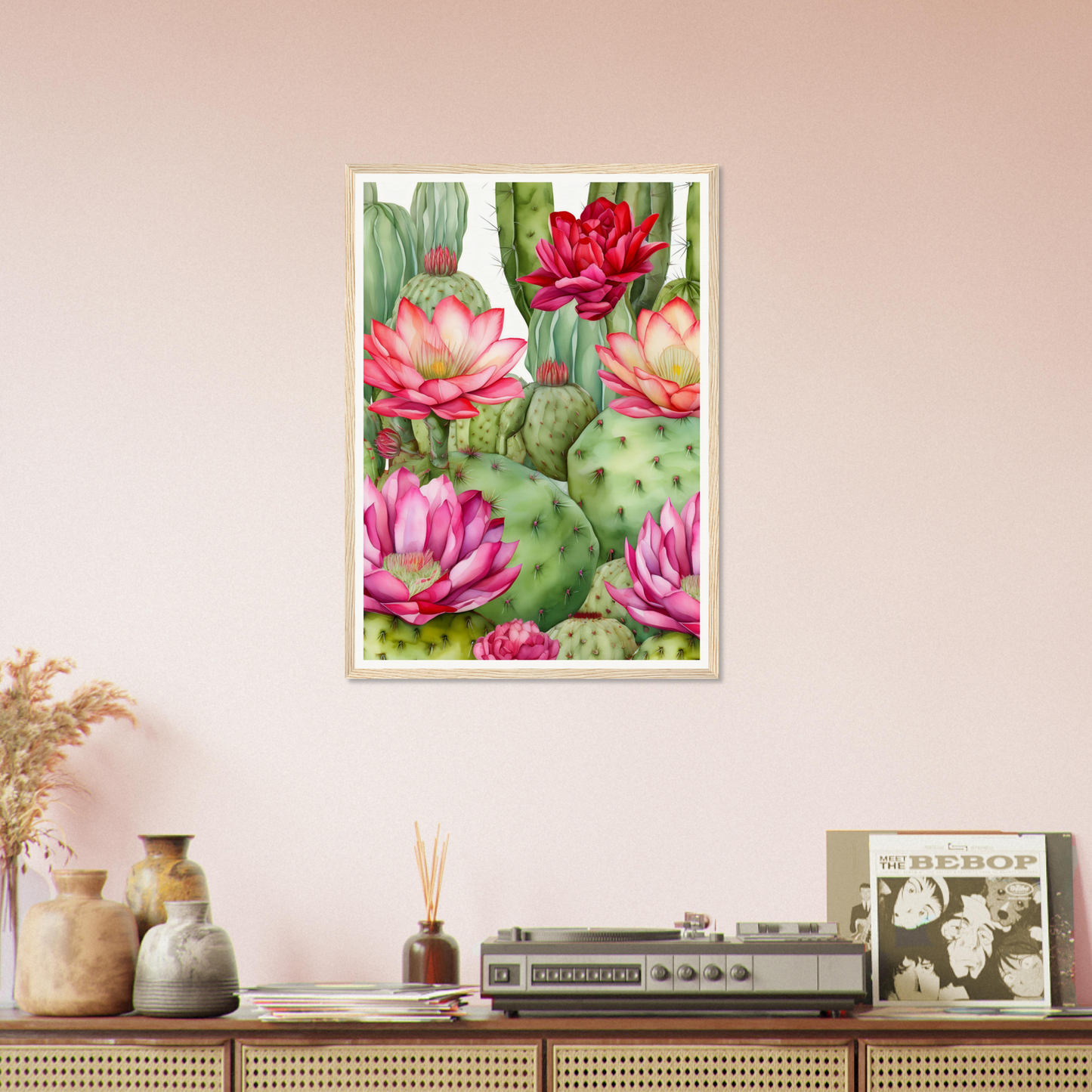 A framed print of Cactuses And Flowers The Oracle Windows™ Collection, perfect for transforming your space.