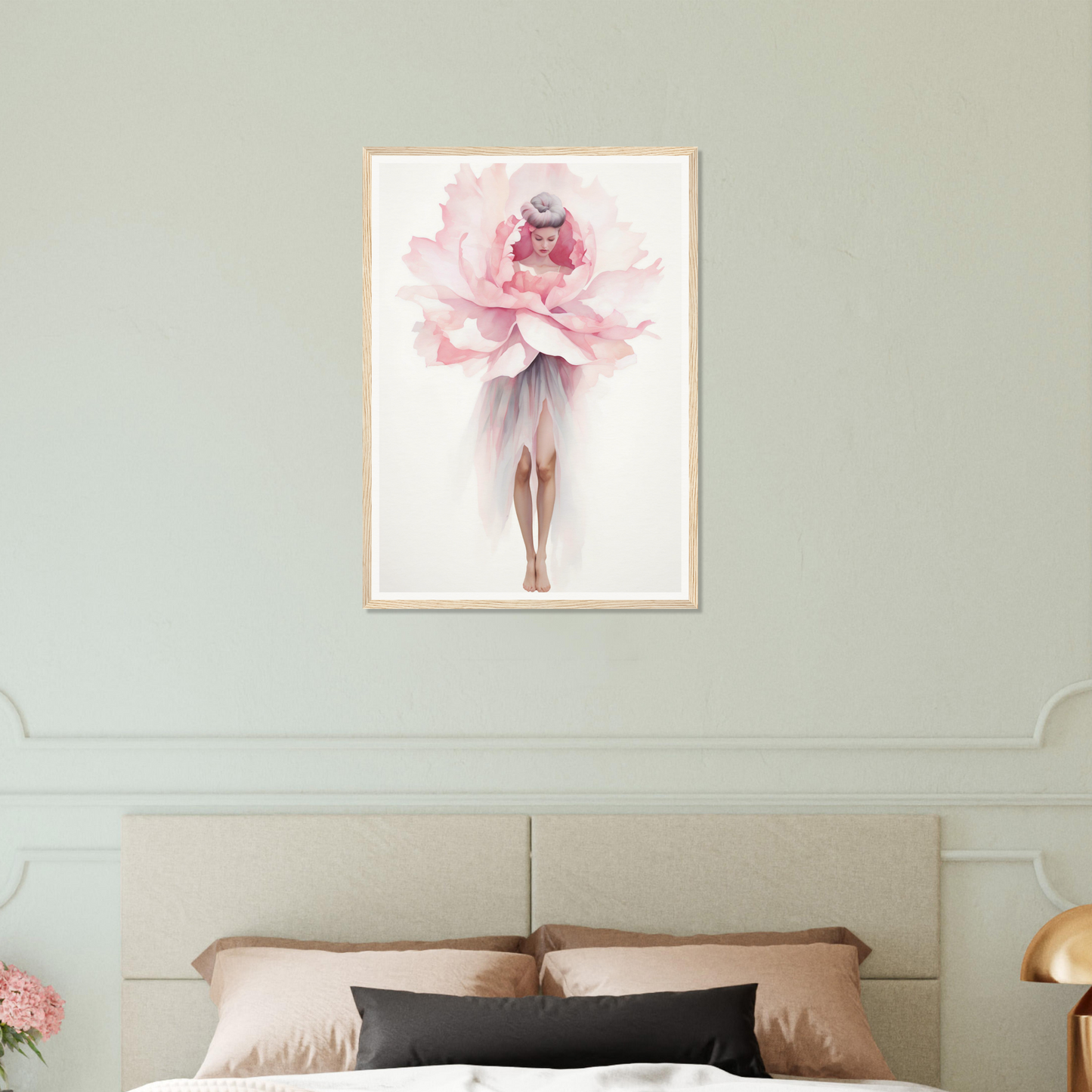 A pink flower in a bedroom