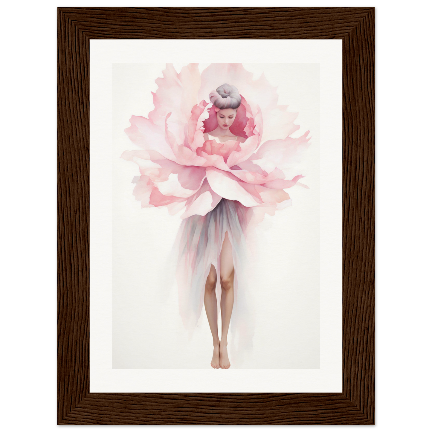 A pink flower in a wooden frame