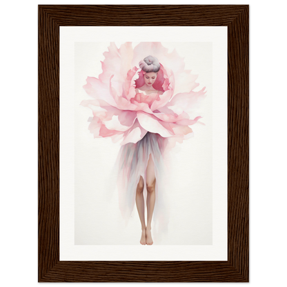 A pink flower in a wooden frame