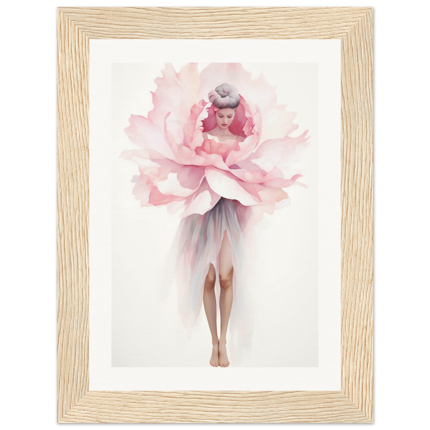 A pink flower in a wooden frame