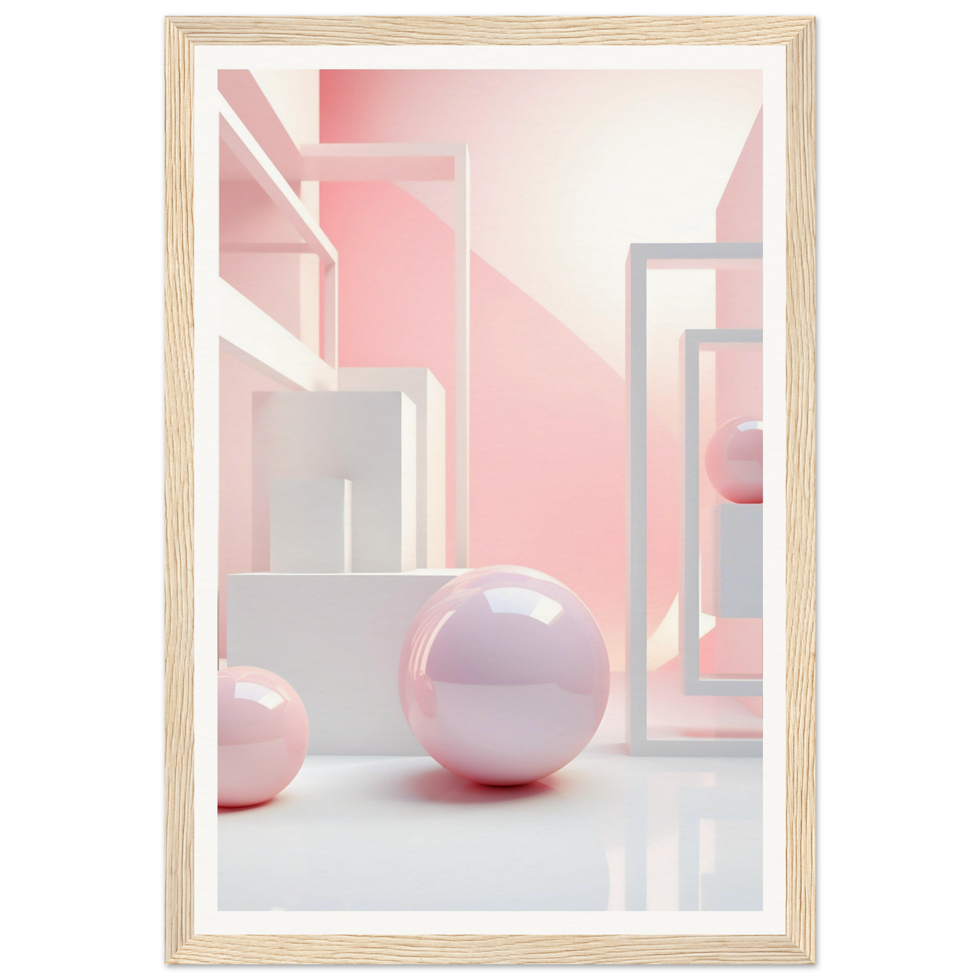 Pink spheres - framed art print. Transform your space with the Dreaming Architecture G The Oracle Windows™ Collection, an AI generated fashion wall art.