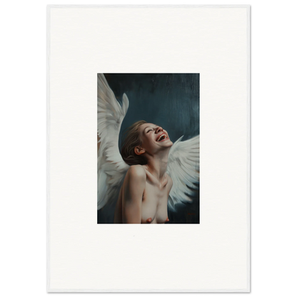 Portrait of a figure with white wings in an ecstatic pose for stunning room decor