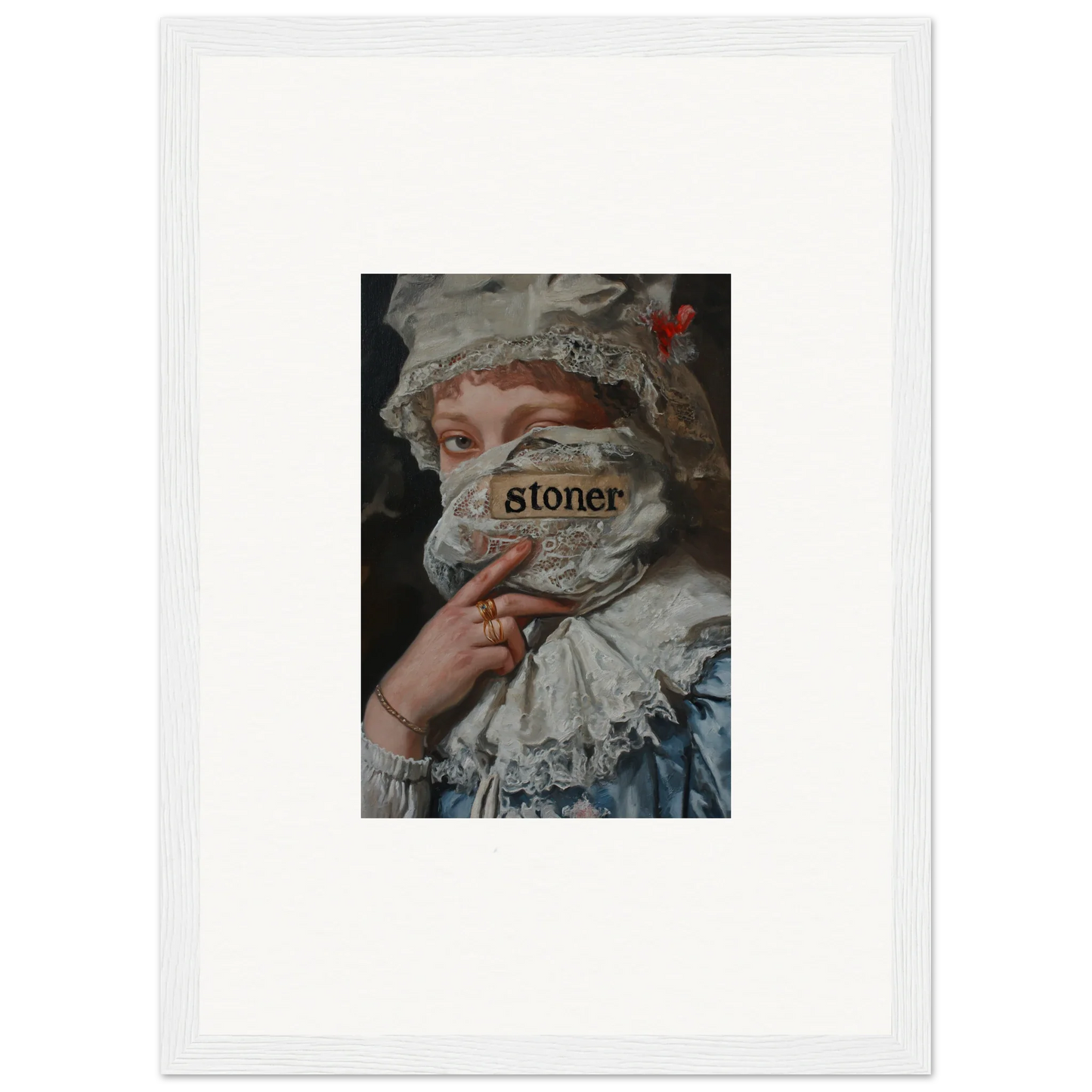 Portrait of a person in historical dress wearing a face mask, unique Marvel Muse wall art