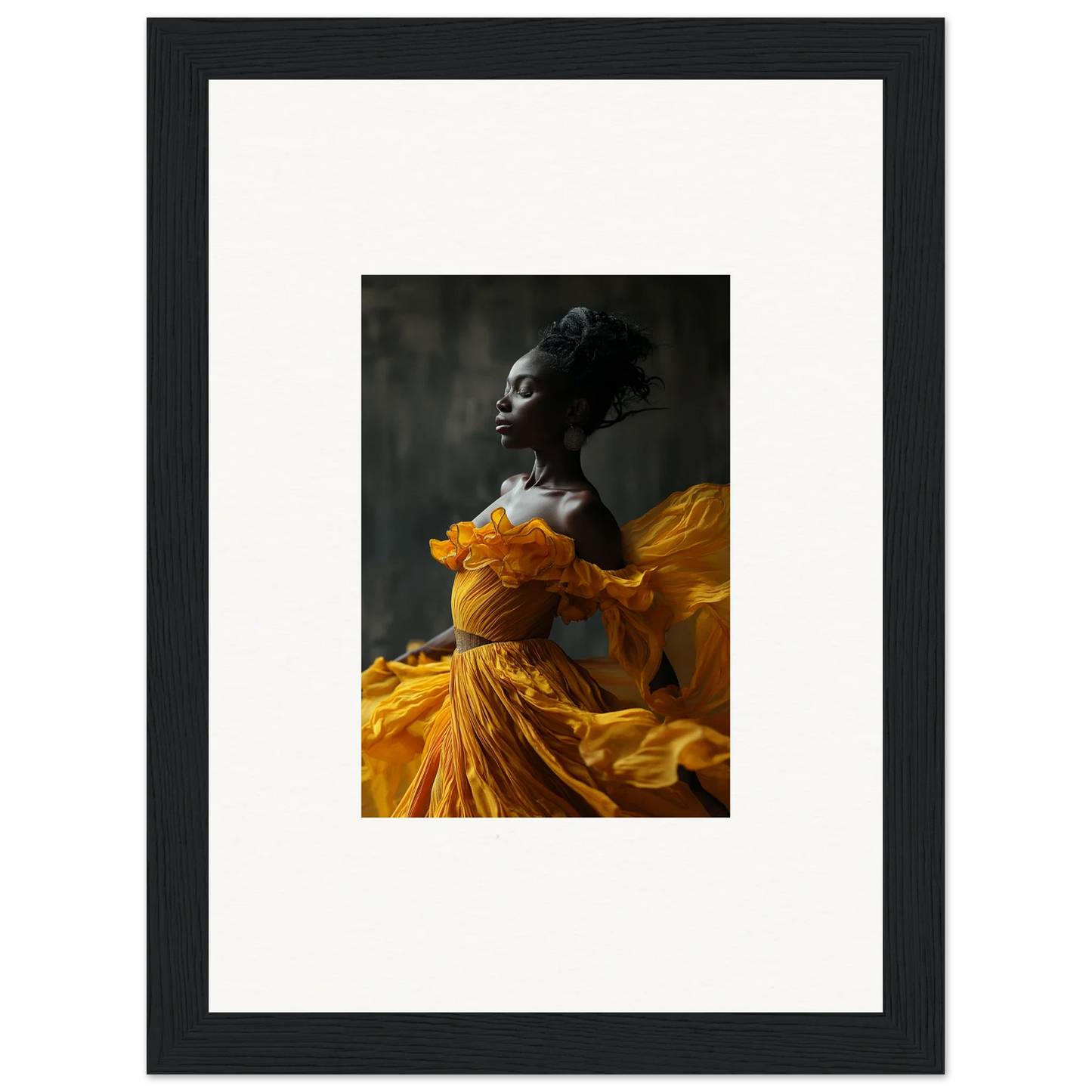 Portrait of a person in a yellow dress for Silence Rapture framed wall art