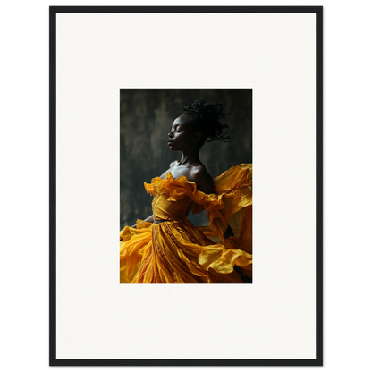 Portrait of a person in a vibrant yellow dress, perfect for sunlit whispers wall art