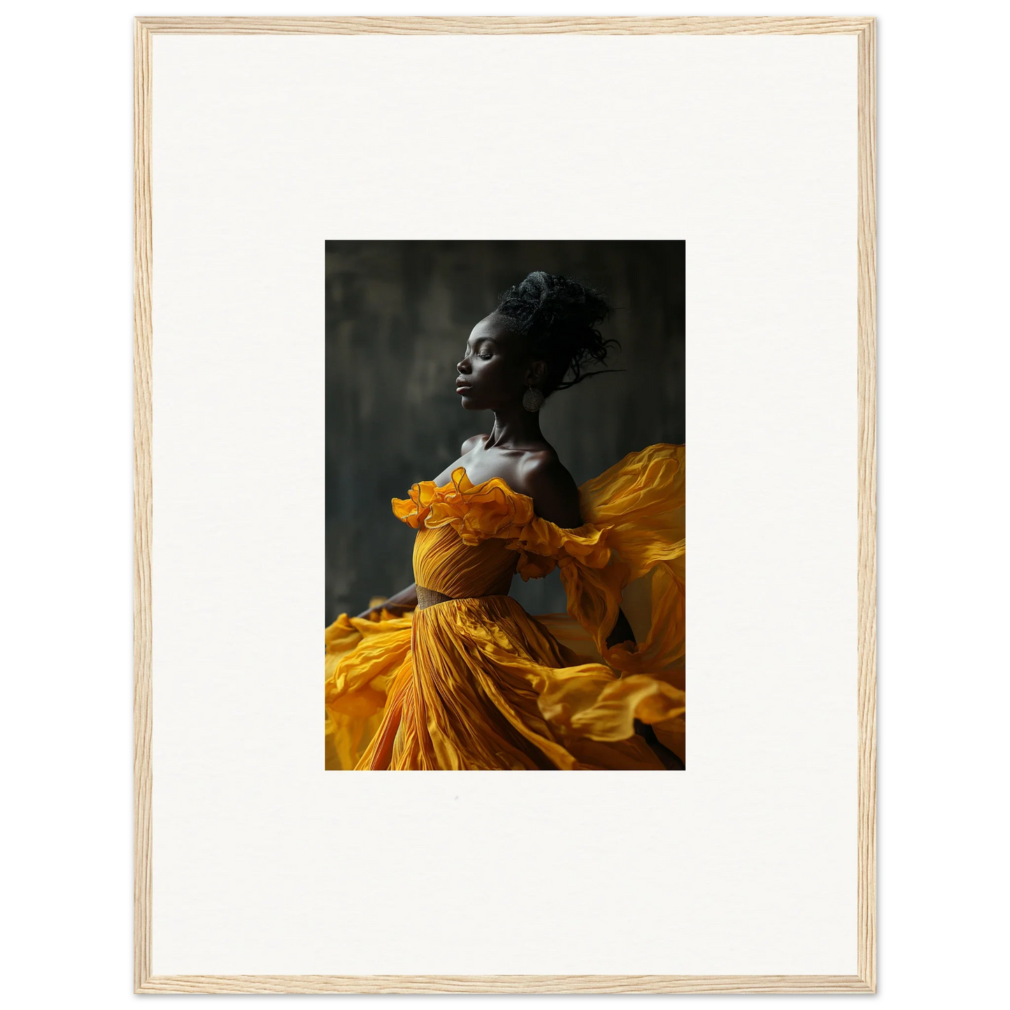 Portrait of a person in a yellow dress for Silence Rapture framed wall art decor