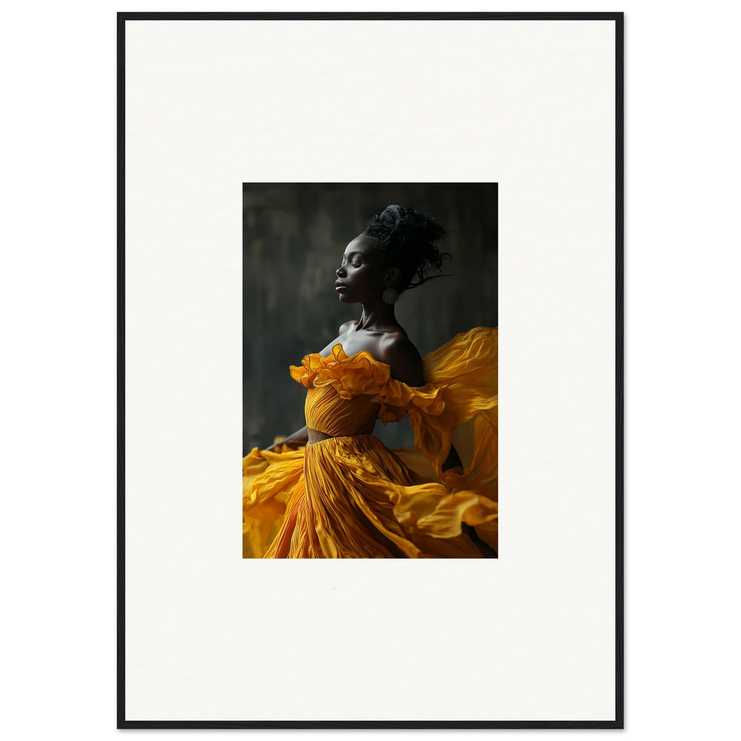 Portrait of a person in a yellow gown, perfect for Silence Rapture wall art decor