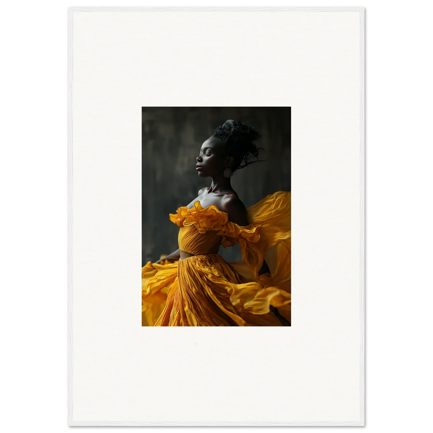 Portrait of a person in yellow dress for Silence Rapture framed wall art and room decor