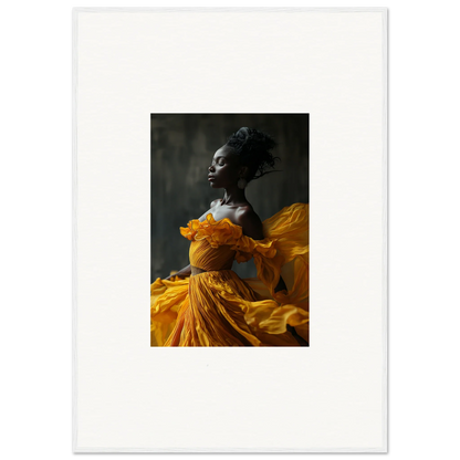 Portrait of a person in yellow dress for Silence Rapture framed wall art and room decor