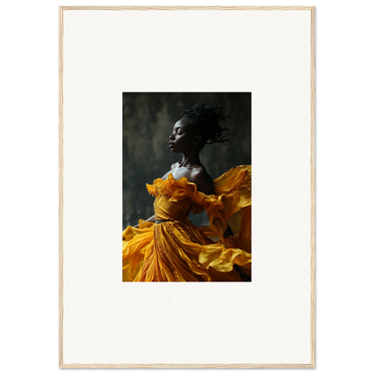 Striking portrait in yellow fabric for Sunlit Whispers framed wall art decor