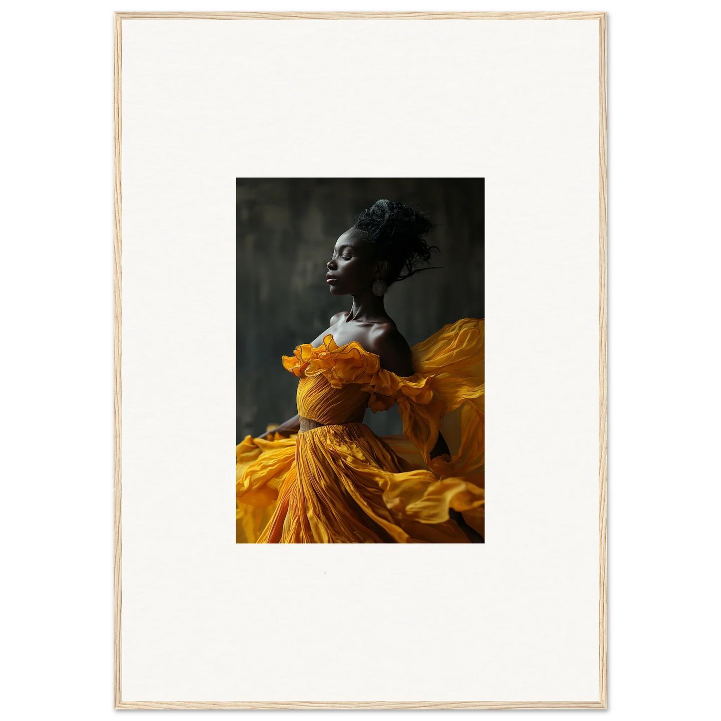 Portrait of a person in a yellow dress for Silence Rapture framed wall art decor