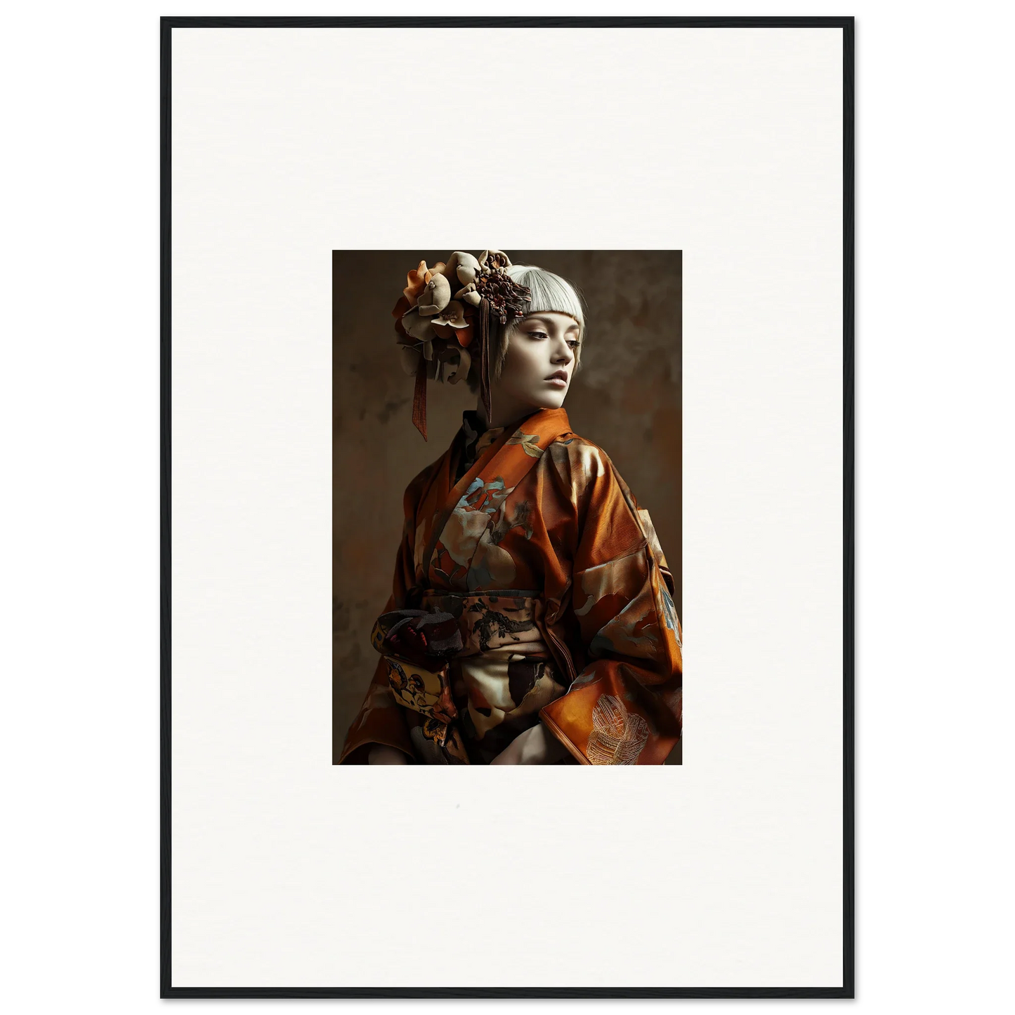 Portrait of a woman in ornate traditional Asian attire for shadows whispering room decor