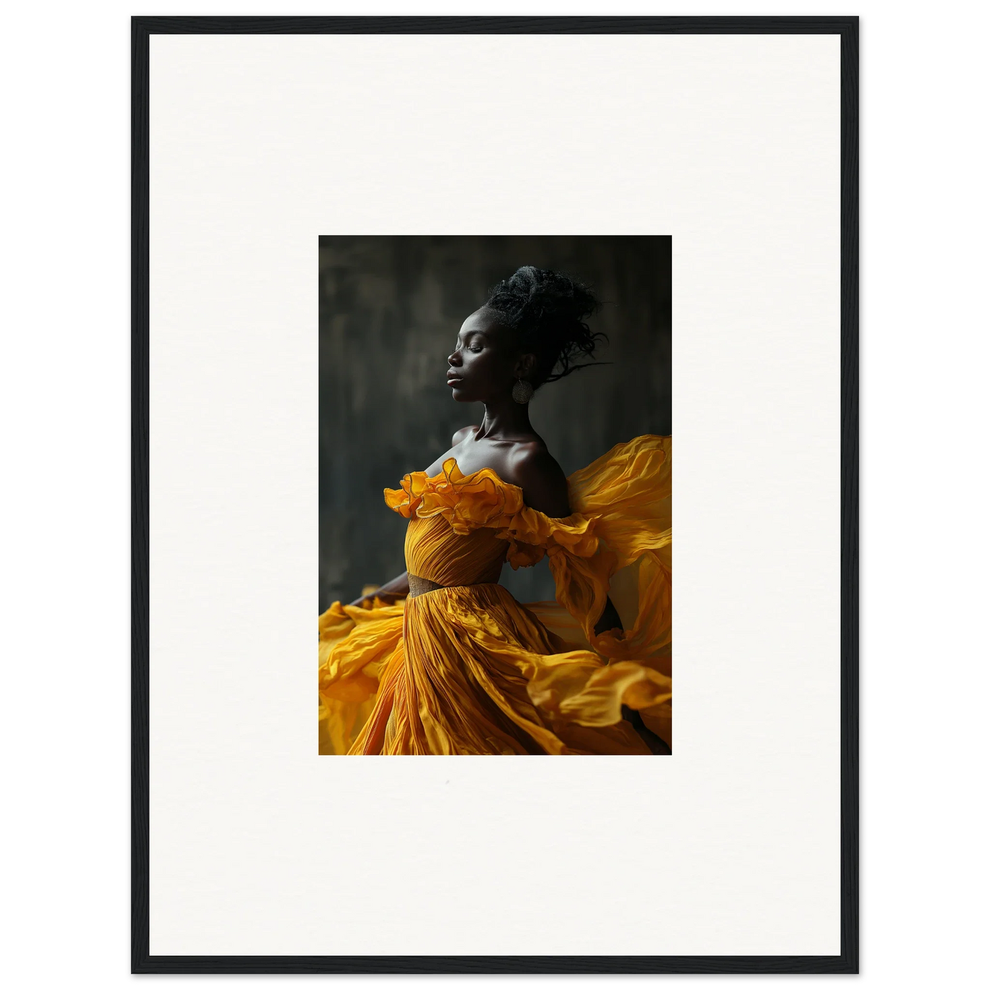 Portrait of a woman in a yellow dress, ideal for Silence Rapture room decor or framed wall art