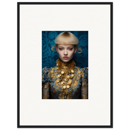 Portrait of a young woman with blonde hair and ornate gold necklace for room decor