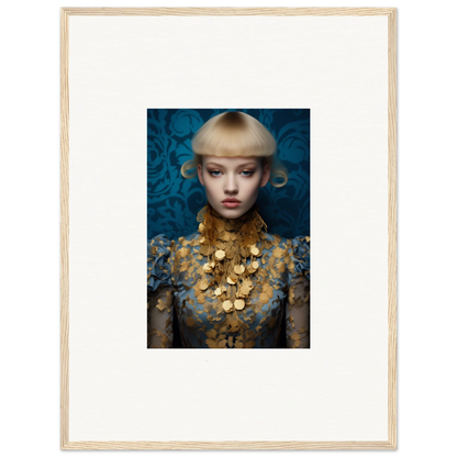 Portrait of a young woman with blonde hair and gold necklace for delicate blossom room decor