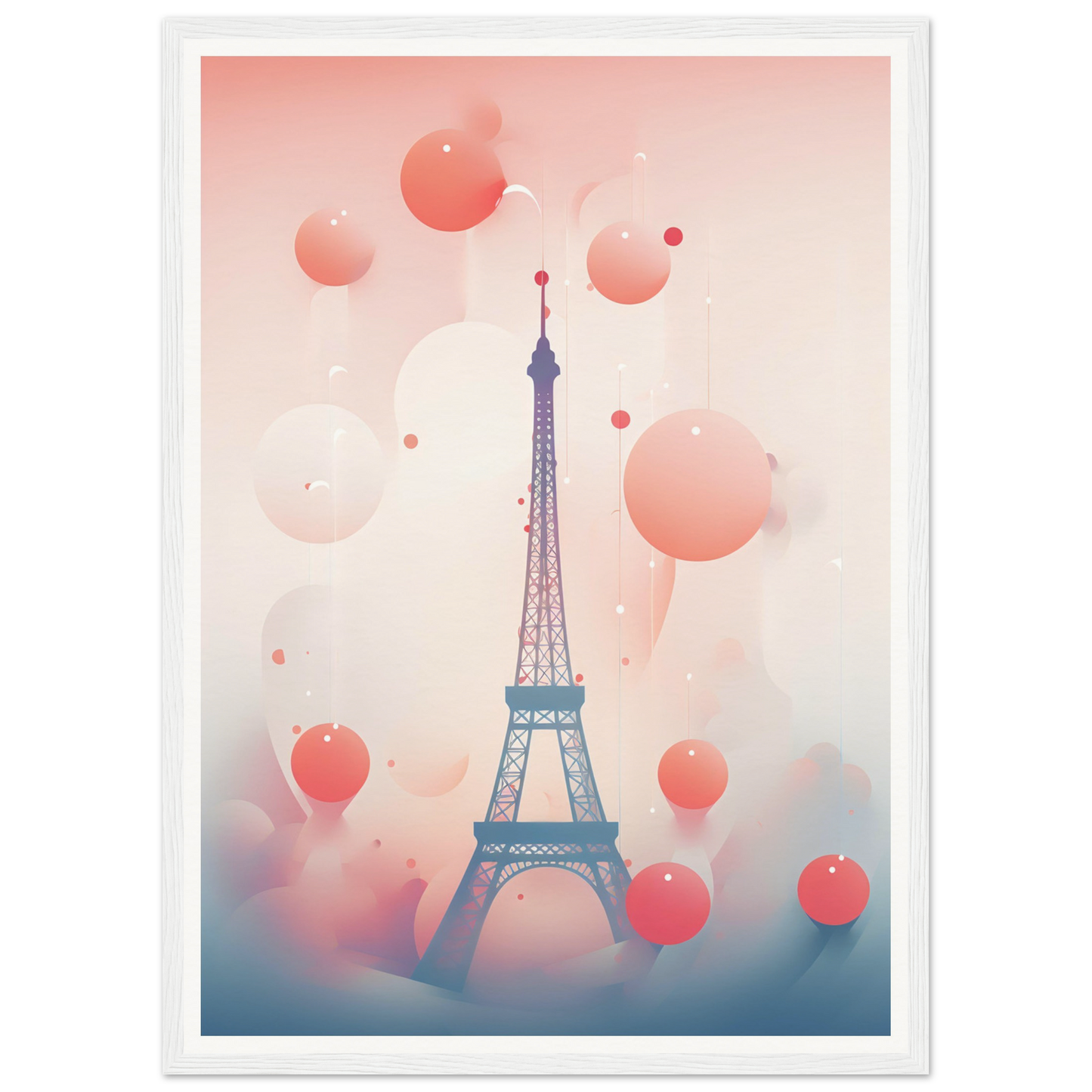 A poster with the eiff tower and balloons