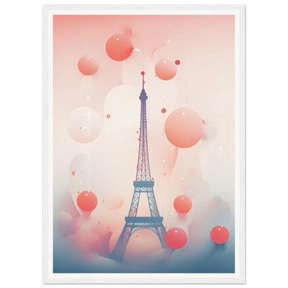 A poster with the eiff tower and balloons