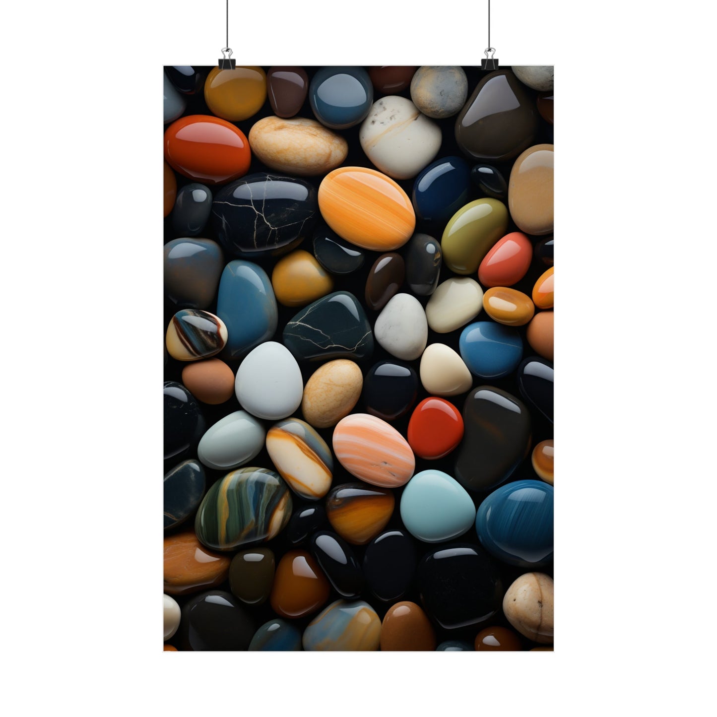 A poster with a pile of colorful rocks