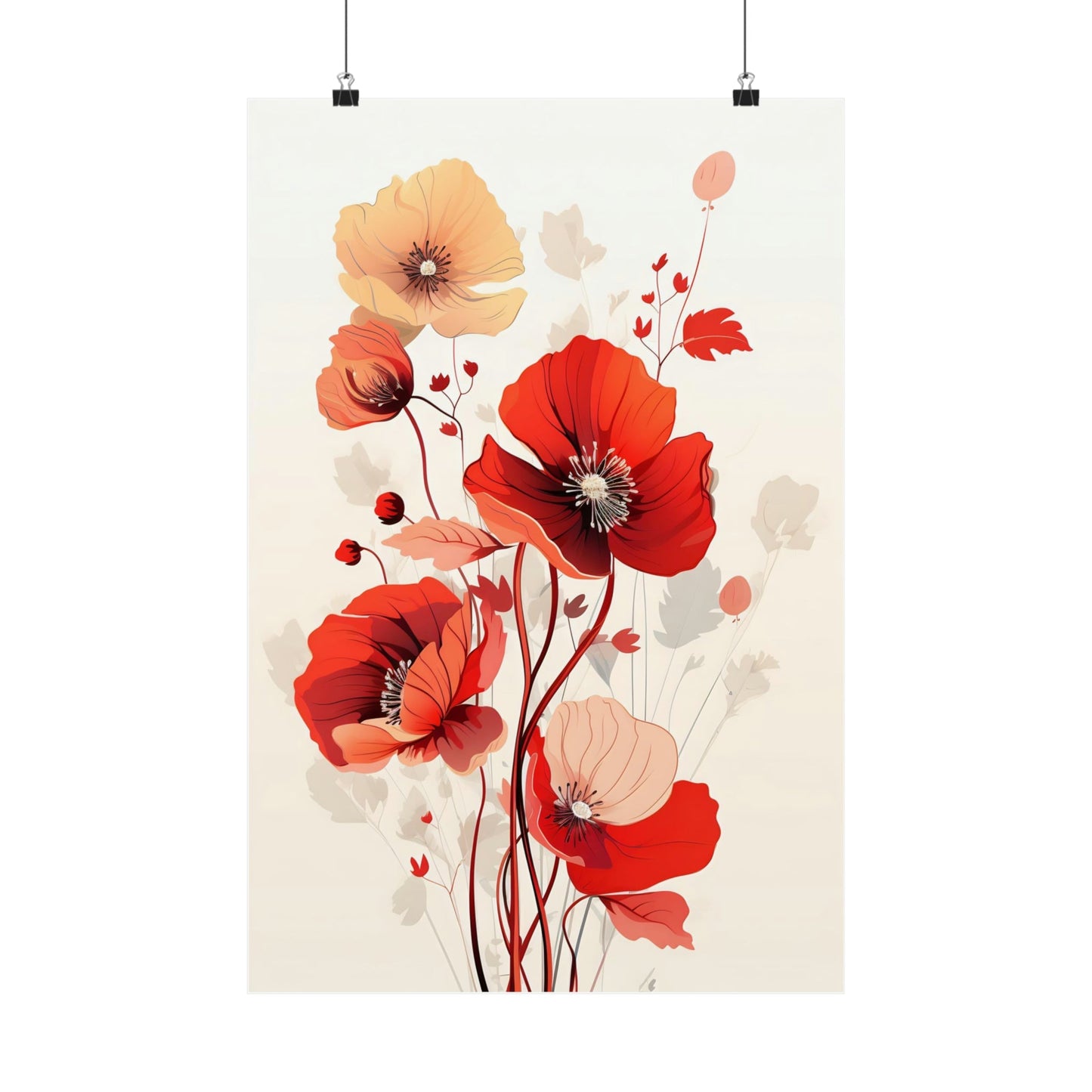 A poster with red and orange flowers