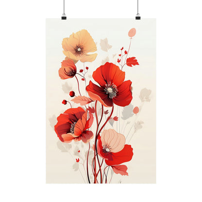 A poster with red and orange flowers