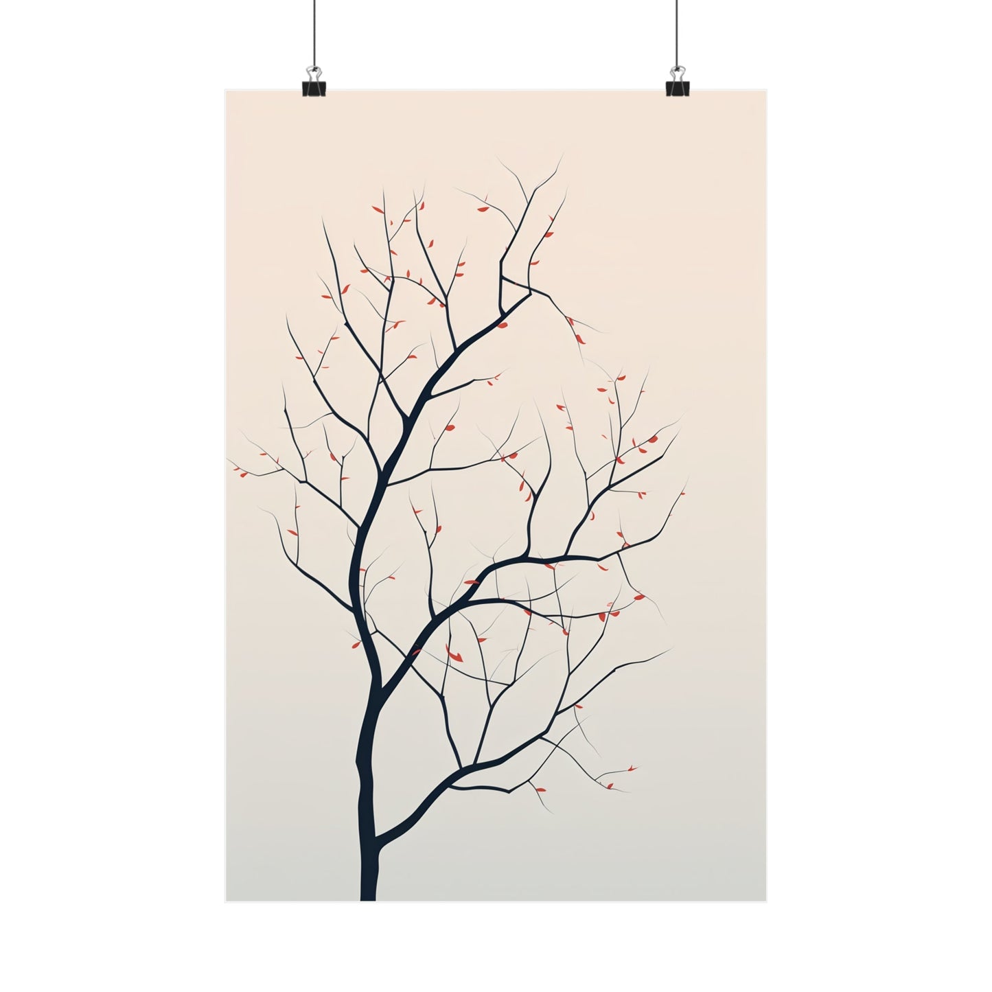 A poster with a tree and red berries