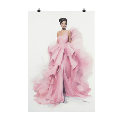 A poster with a woman in a pink dress