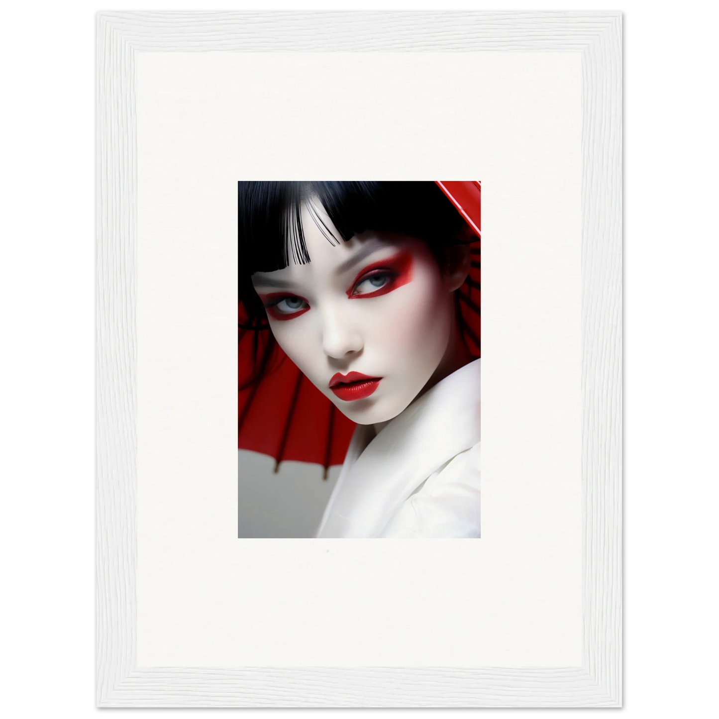 Portrait of a woman with red and white makeup for vibrant Scarlet Visions canvas print