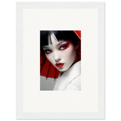 Portrait of a woman with red and white makeup for vibrant Scarlet Visions canvas print