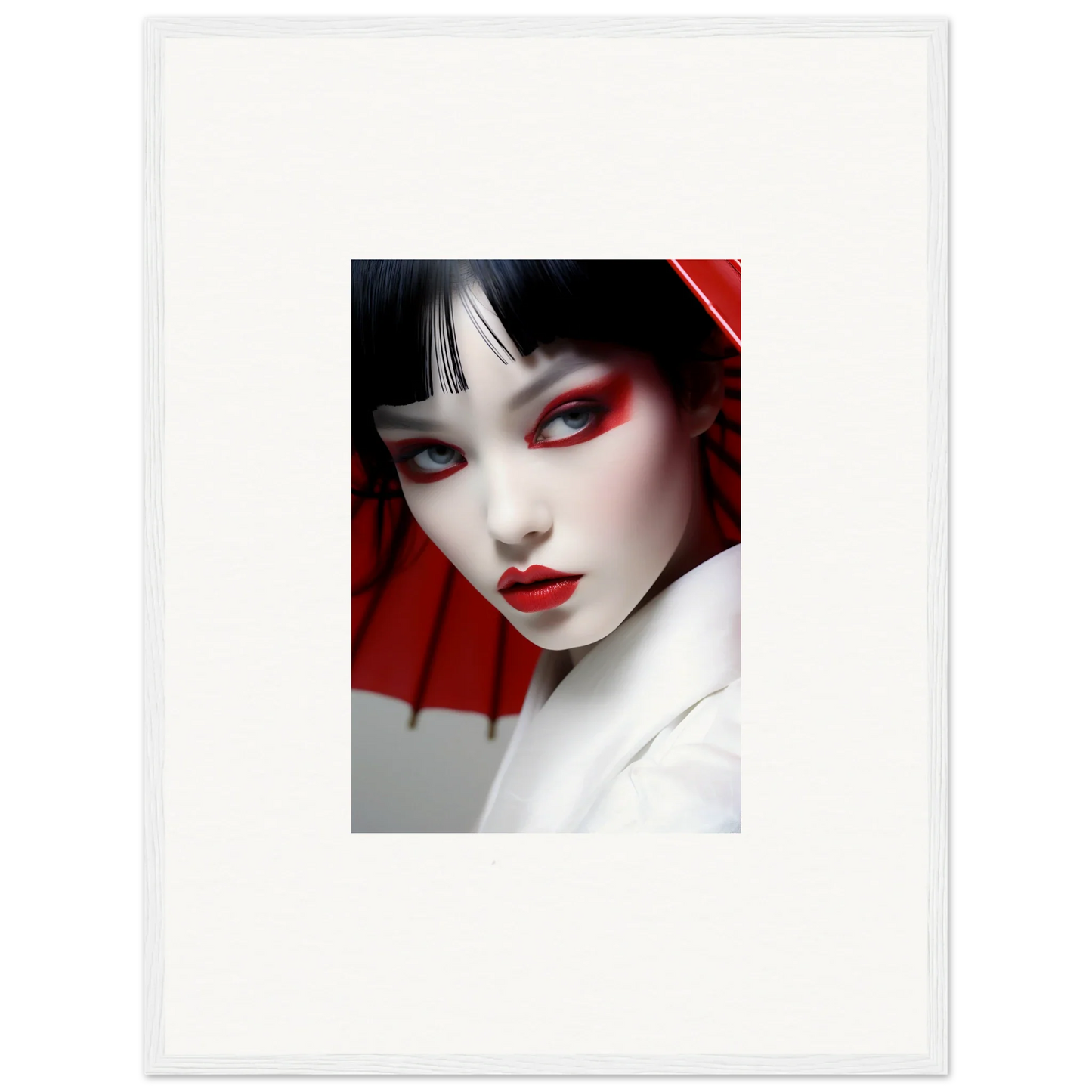 Vibrant portrait of a woman with red makeup, perfect for Scarlett Visions canvas print