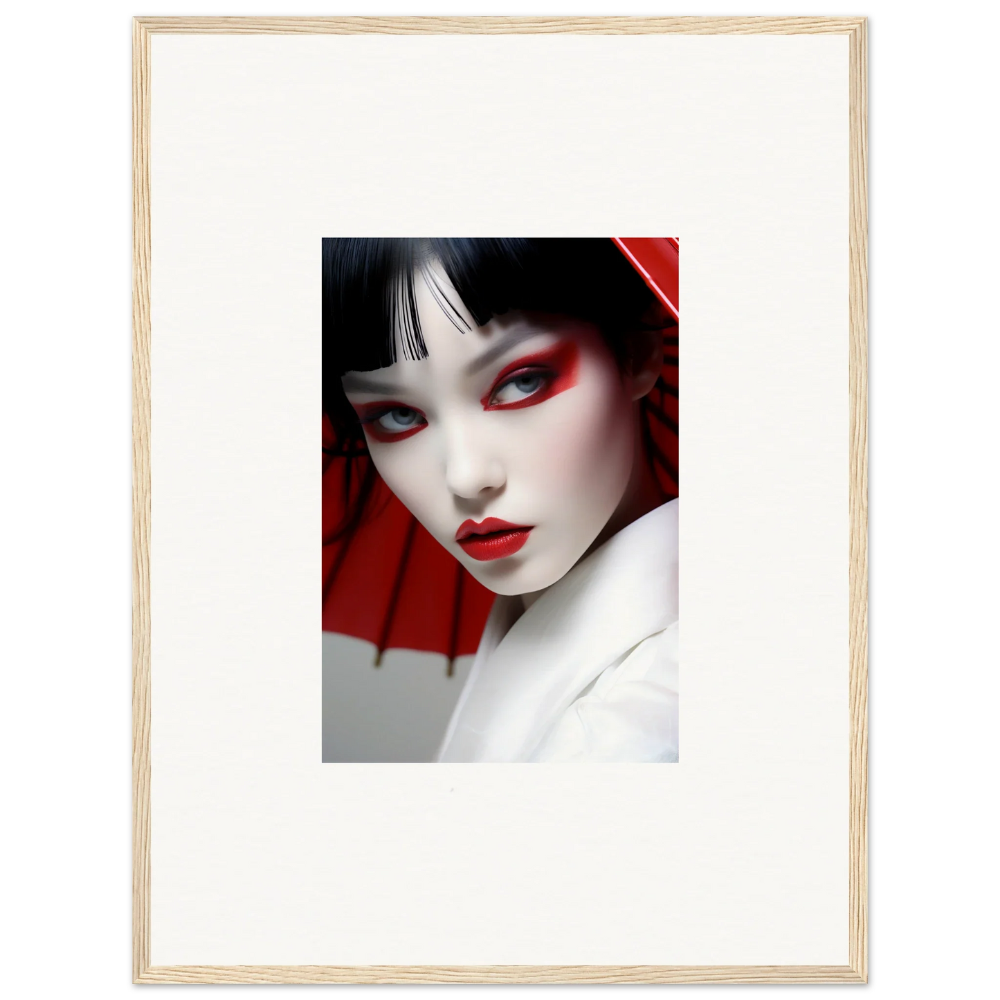 Portrait of a woman with red and white makeup for a scarlet visions canvas print