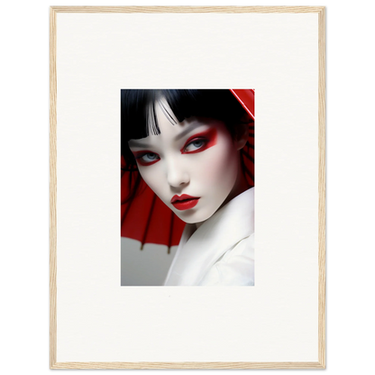 Portrait of a woman with red and white makeup for a scarlet visions canvas print