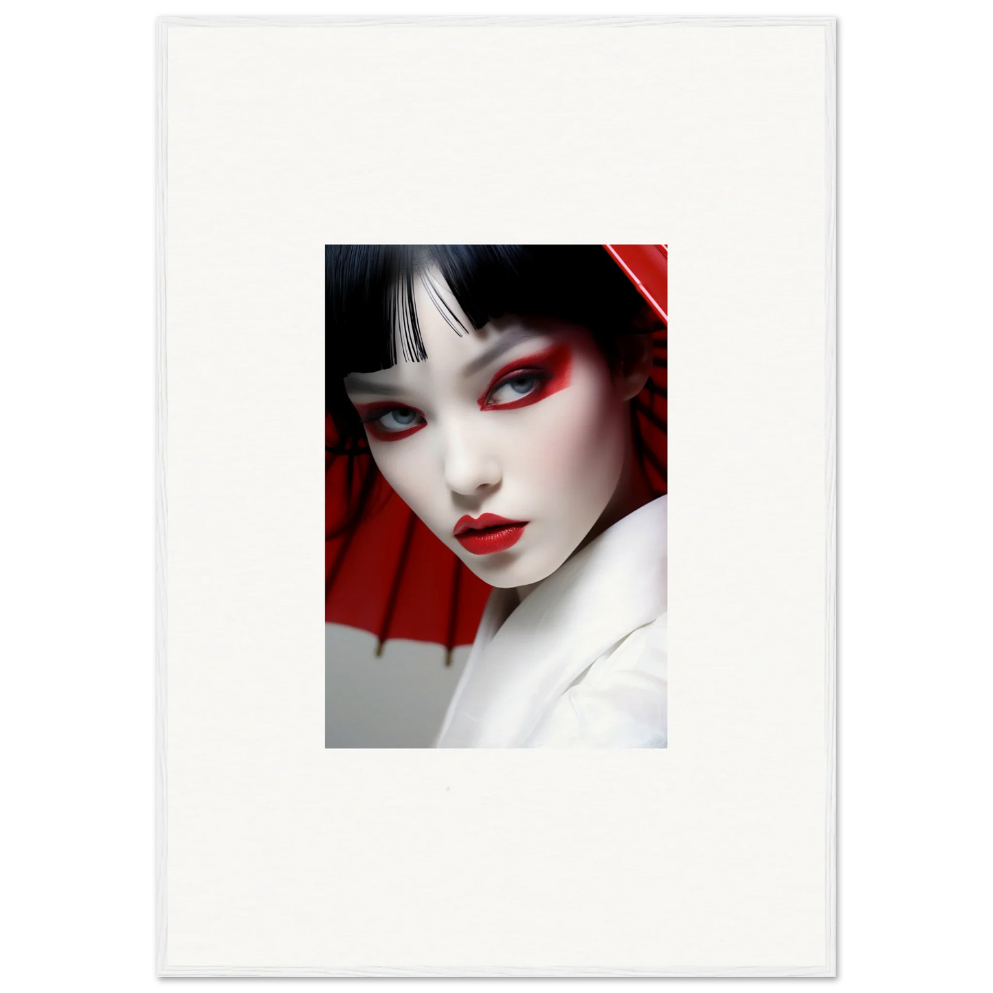 Portrait of a woman with bold red makeup for a striking Scarlet Visions canvas print