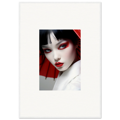 Portrait of a woman with bold red makeup for a striking Scarlet Visions canvas print