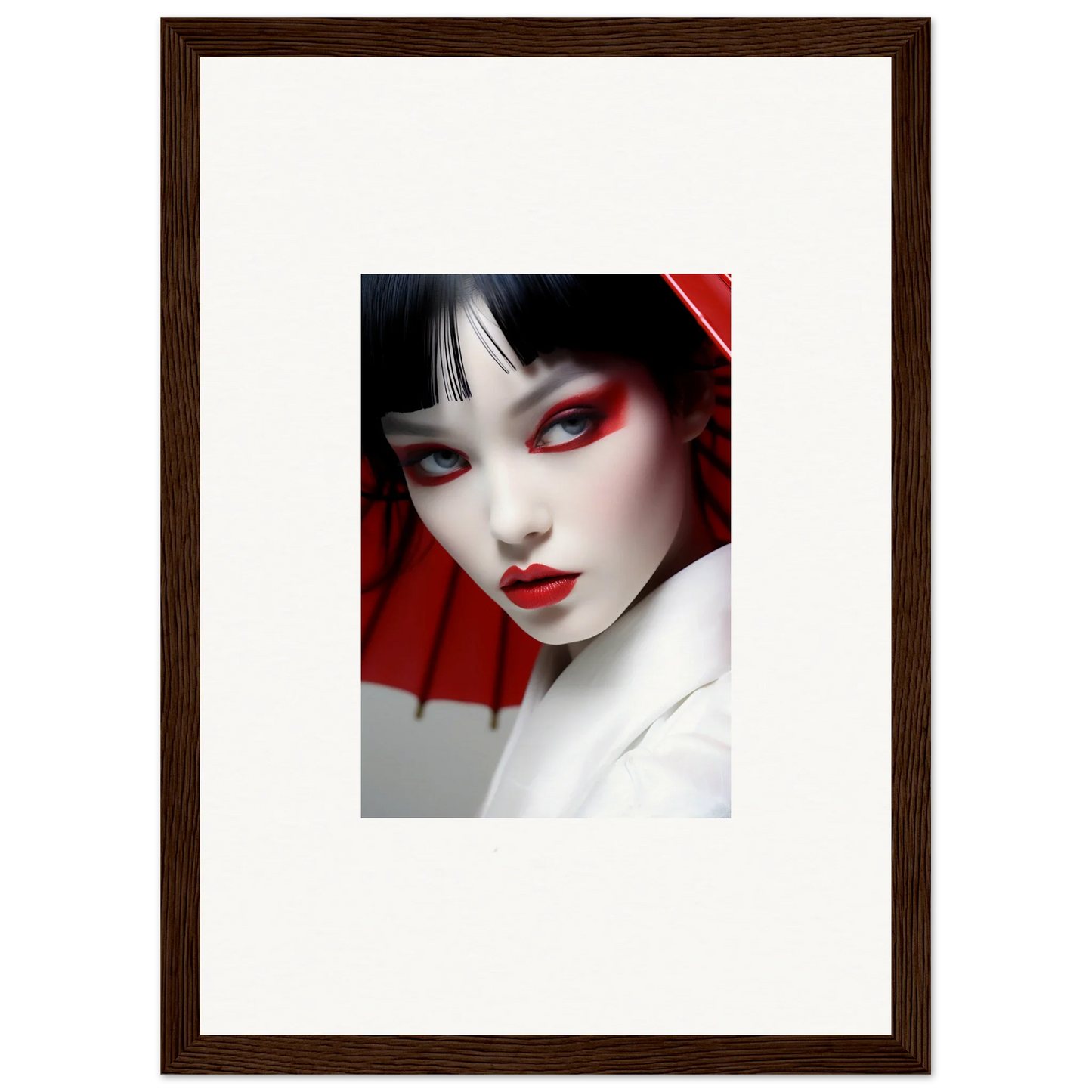 Portrait of a woman in dramatic geisha makeup for Scarlet Visions canvas print