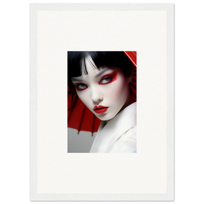 Portrait of a woman with striking red and white makeup for scarlet visions canvas print