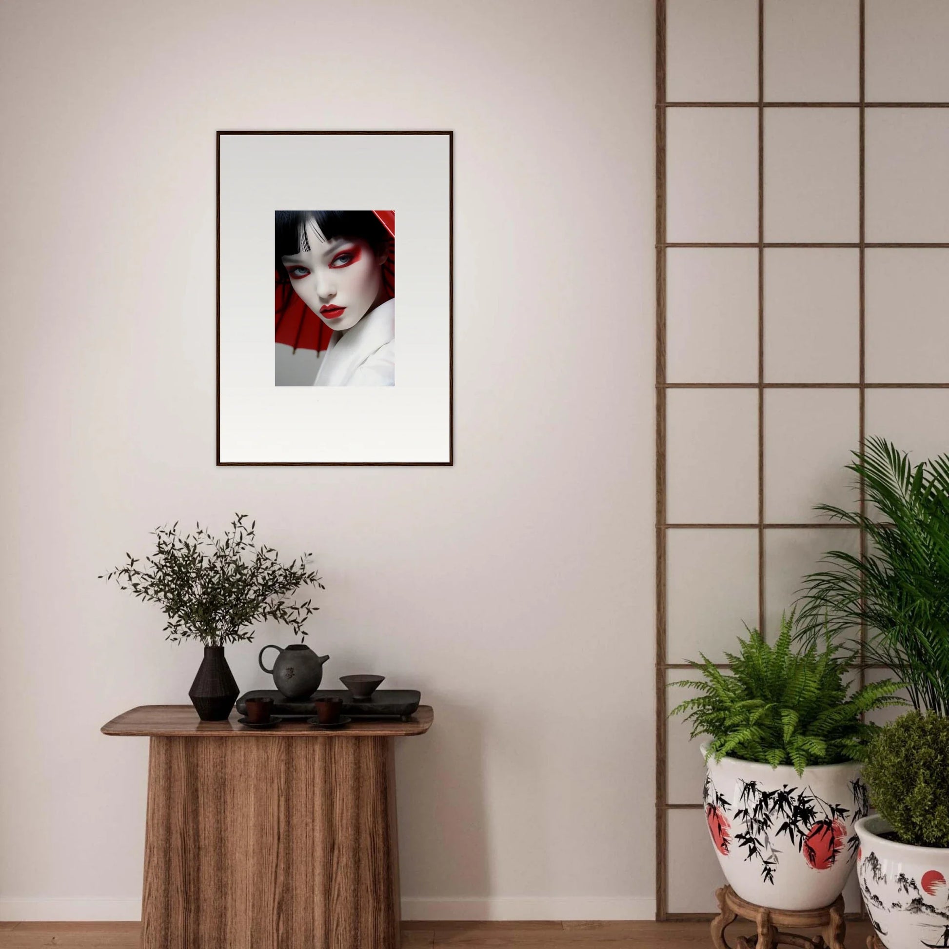 Framed portrait of a woman in scarlet visions, perfect for room decoration or canvas print