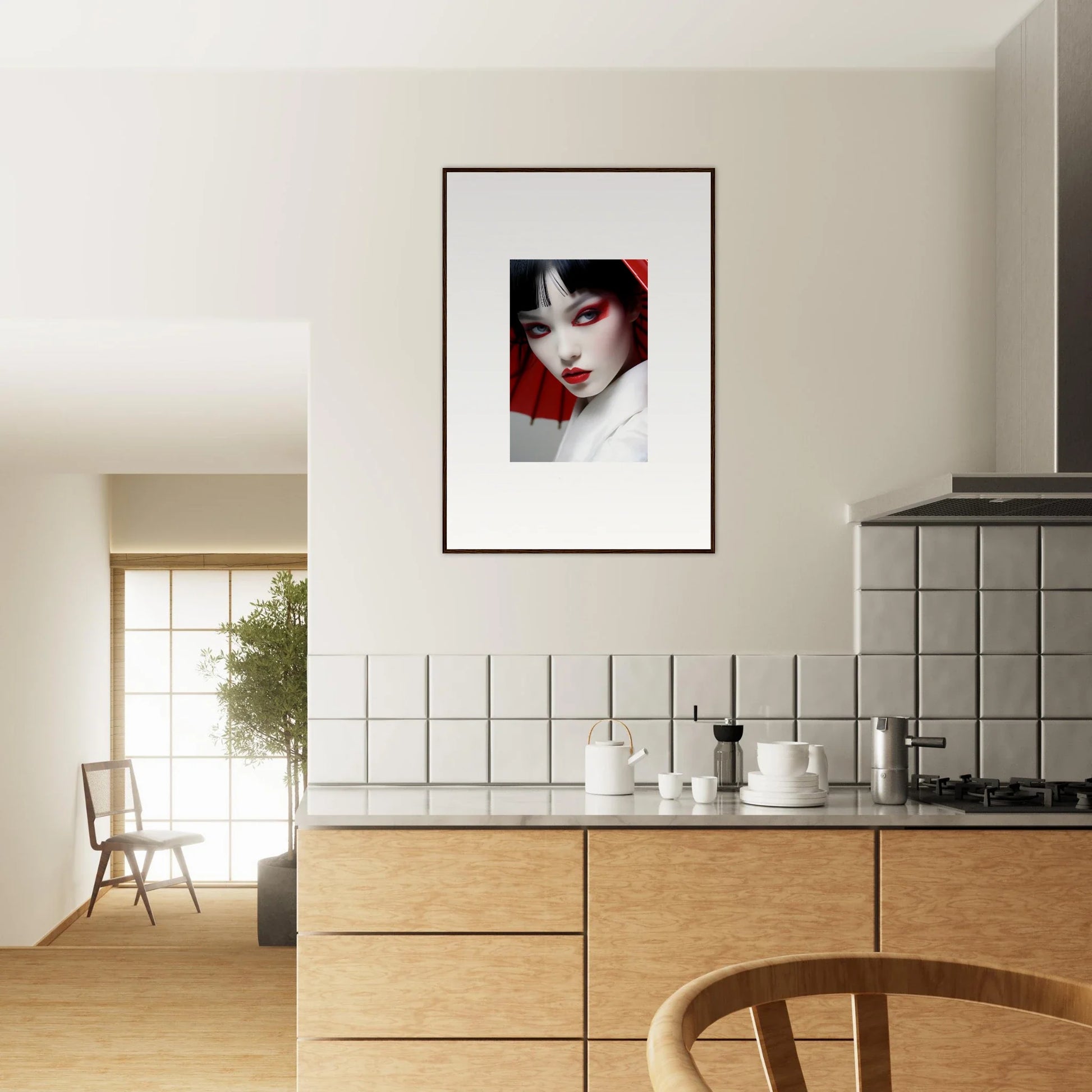 Framed portrait of a woman with dark hair for stunning scarlet visions in room decoration