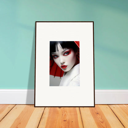 Framed canvas print of striking makeup in scarlet visions for vibrant room decoration