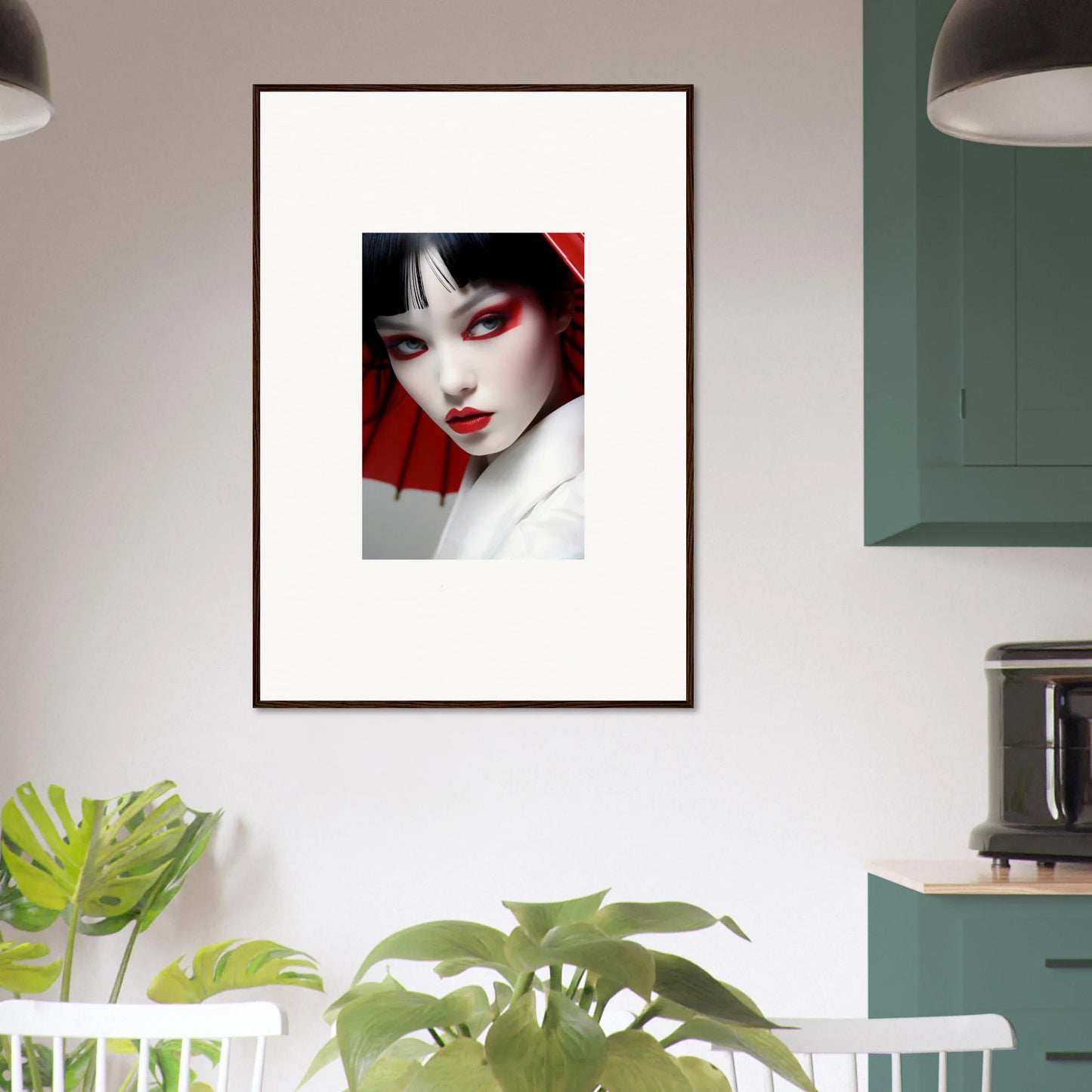 Framed canvas print of a woman in striking makeup for vibrant room decoration