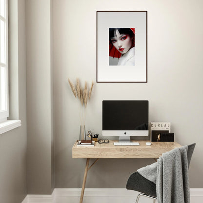 Framed canvas print of a woman with striking makeup, perfect for scarlet visions room decoration