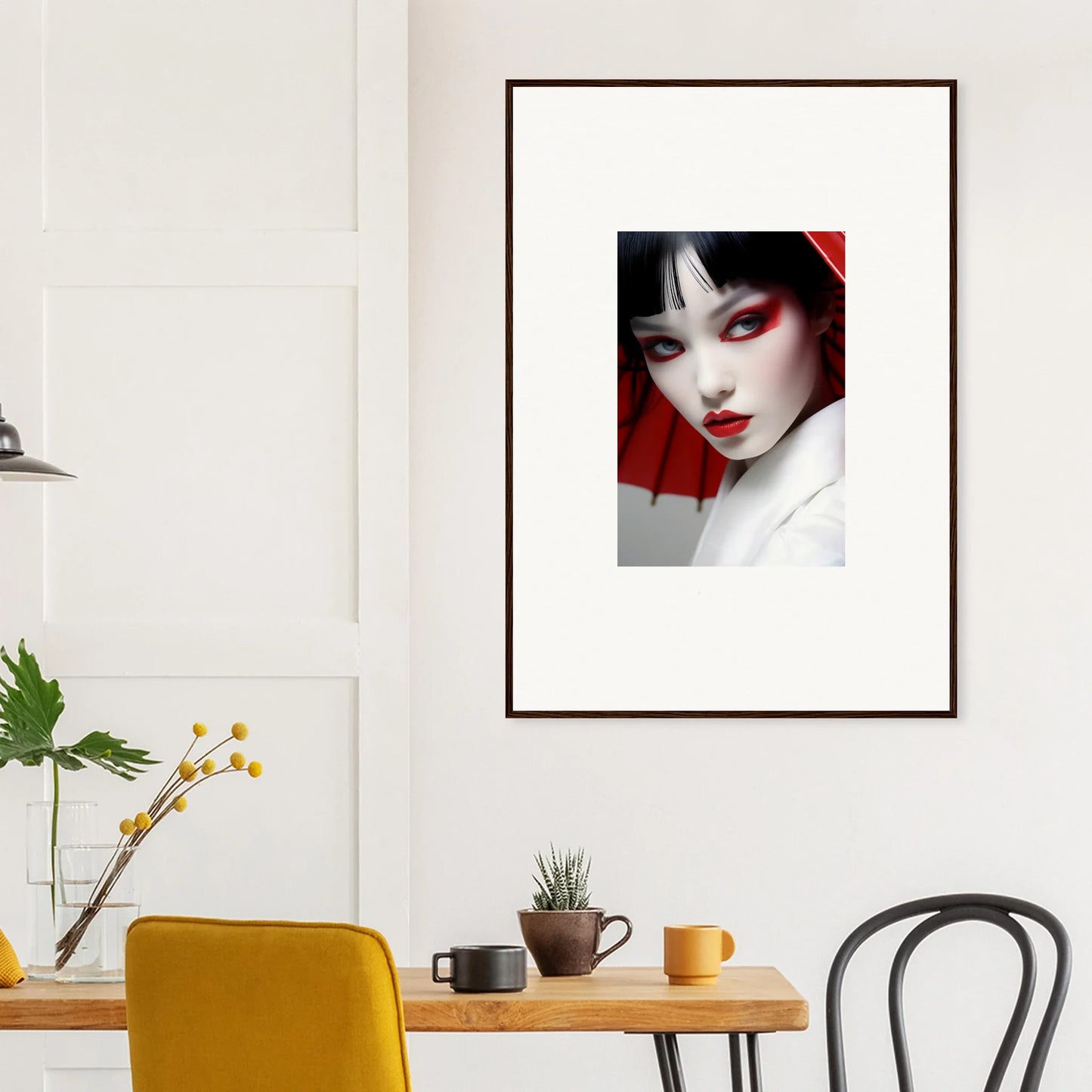 Framed portrait of dramatic red and white makeup for scarlet visions room decoration