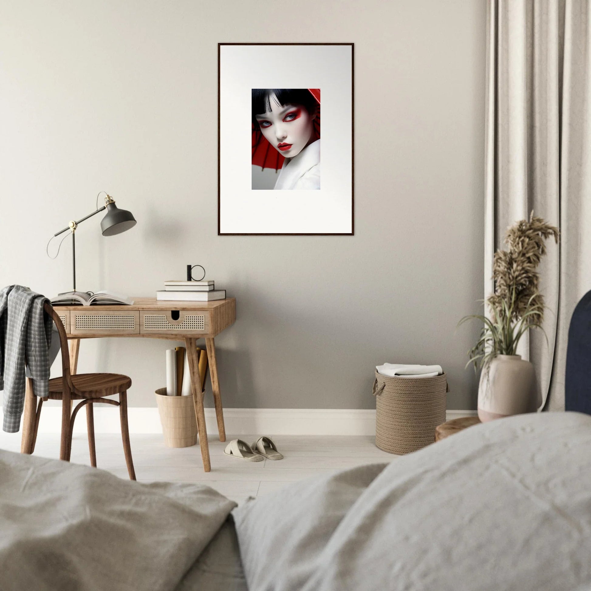 Framed portrait of a woman with dark hair for stylish scarlet visions room decoration